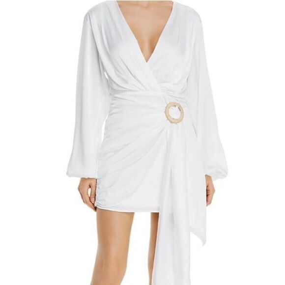 WAYF Attina Satin White Wrap Dress Size Small - Picture 2 of 8